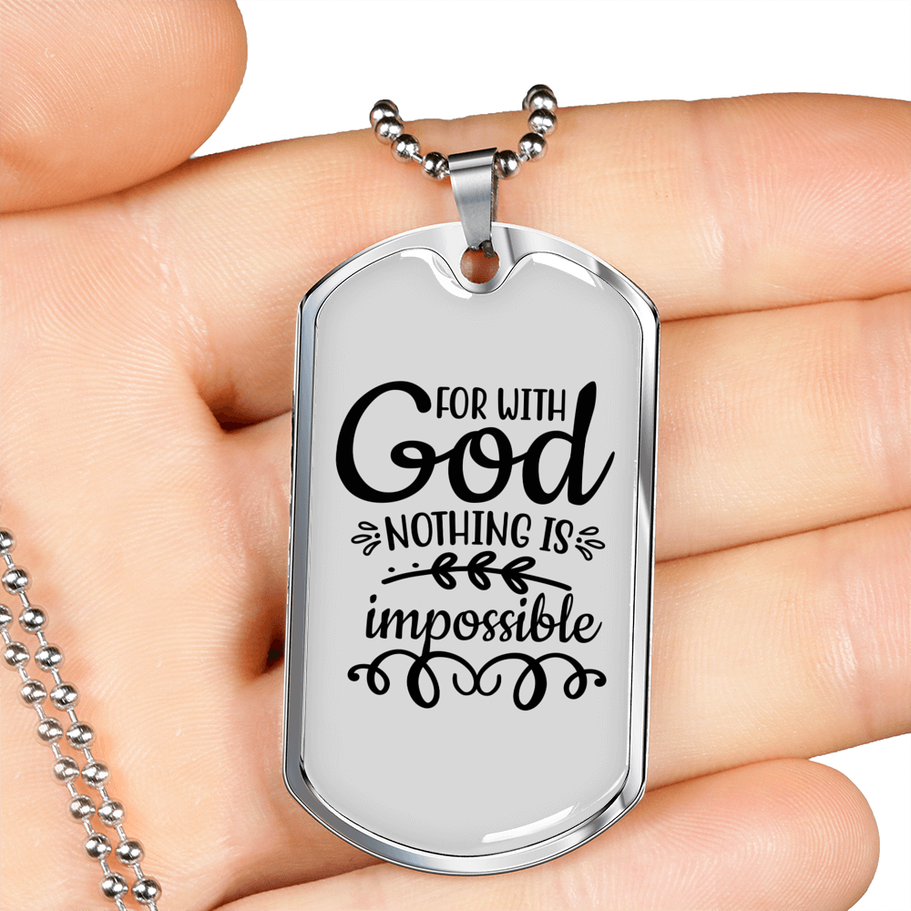 Nothing Is Impossible Necklace Stainless Steel or 18k Gold Dog Tag 24" Chain-Express Your Love Gifts