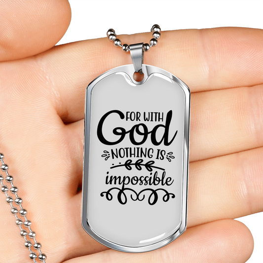 Nothing Is Impossible Necklace Stainless Steel or 18k Gold Dog Tag 24" Chain-Express Your Love Gifts