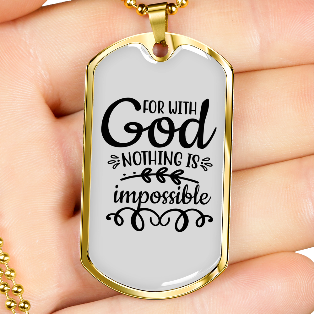 Nothing Is Impossible Necklace Stainless Steel or 18k Gold Dog Tag 24" Chain-Express Your Love Gifts
