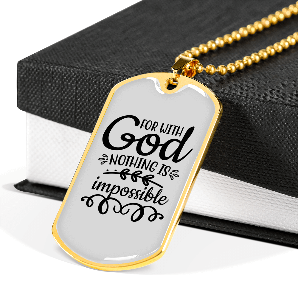 Nothing Is Impossible Necklace Stainless Steel or 18k Gold Dog Tag 24" Chain-Express Your Love Gifts