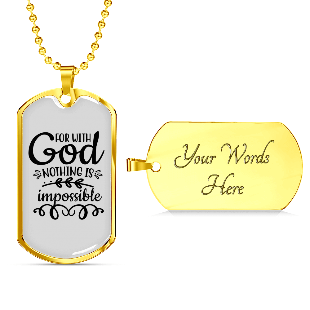 Nothing Is Impossible Necklace Stainless Steel or 18k Gold Dog Tag 24" Chain-Express Your Love Gifts
