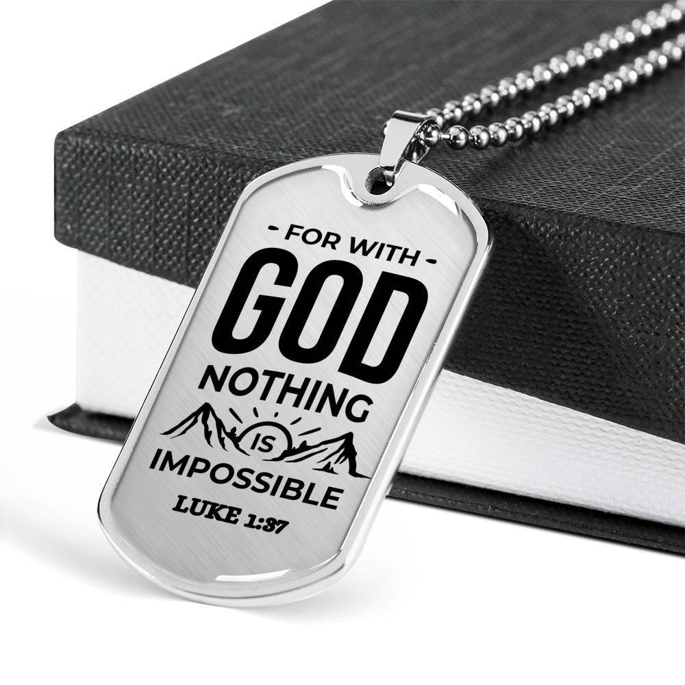 Nothing Is Impossible With The Lord Christian Faith Necklace Stainless Steel or 18k Gold Dog Tag 24" Chain-Express Your Love Gifts