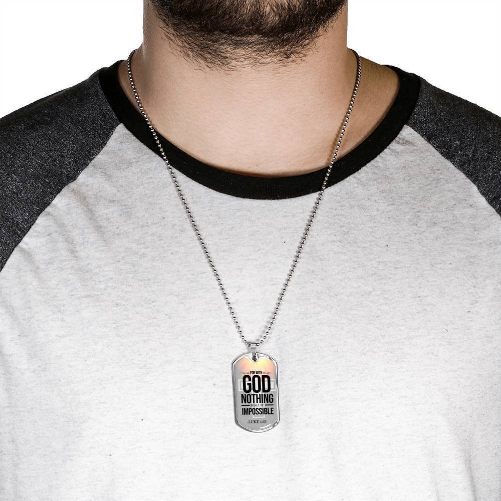 Nothing Is Impossible With The Lord Necklace Stainless Steel or 18k Gold Dog Tag 24" Chain-Express Your Love Gifts