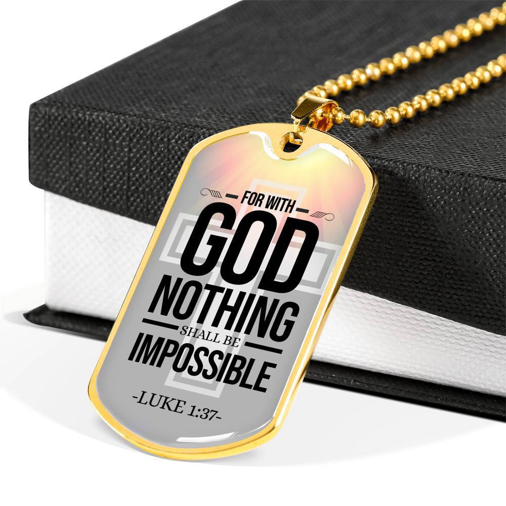 Nothing Is Impossible With The Lord Necklace Stainless Steel or 18k Gold Dog Tag 24" Chain-Express Your Love Gifts