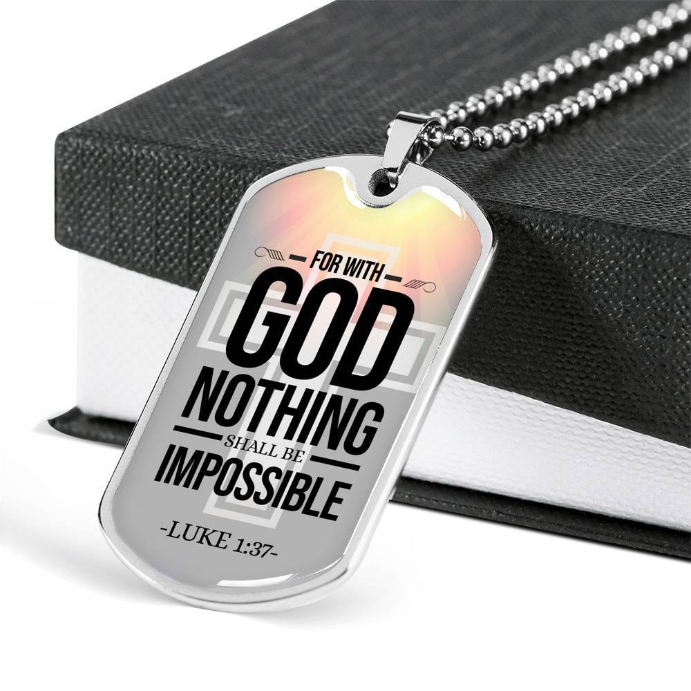Nothing Is Impossible With The Lord Necklace Stainless Steel or 18k Gold Dog Tag 24" Chain-Express Your Love Gifts