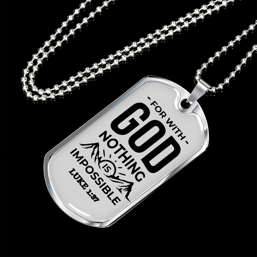 Nothing Is Impossible With The Lord Plain Necklace Stainless Steel or 18k Gold Dog Tag 24" Chain-Express Your Love Gifts