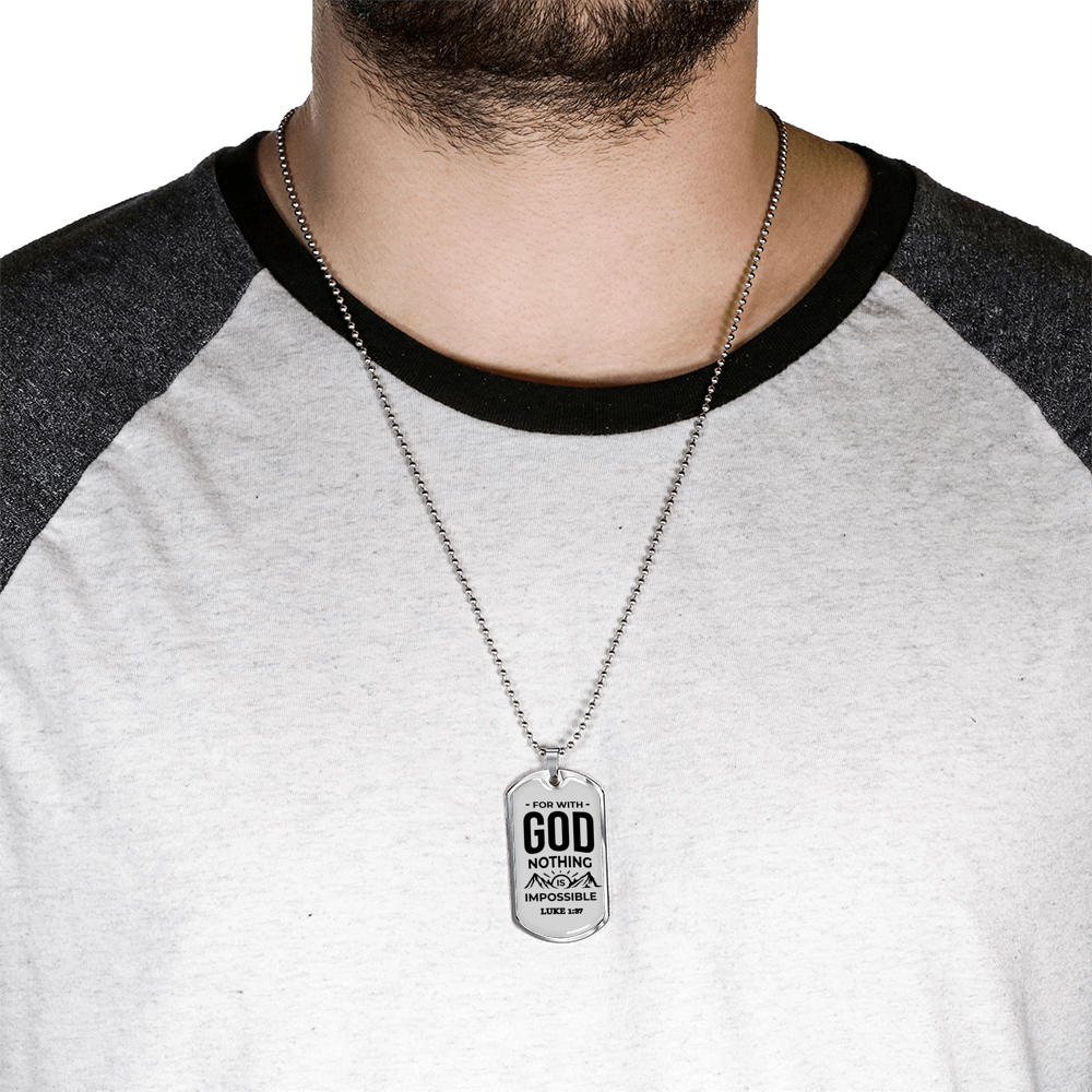 Nothing Is Impossible With The Lord Plain Necklace Stainless Steel or 18k Gold Dog Tag 24" Chain-Express Your Love Gifts