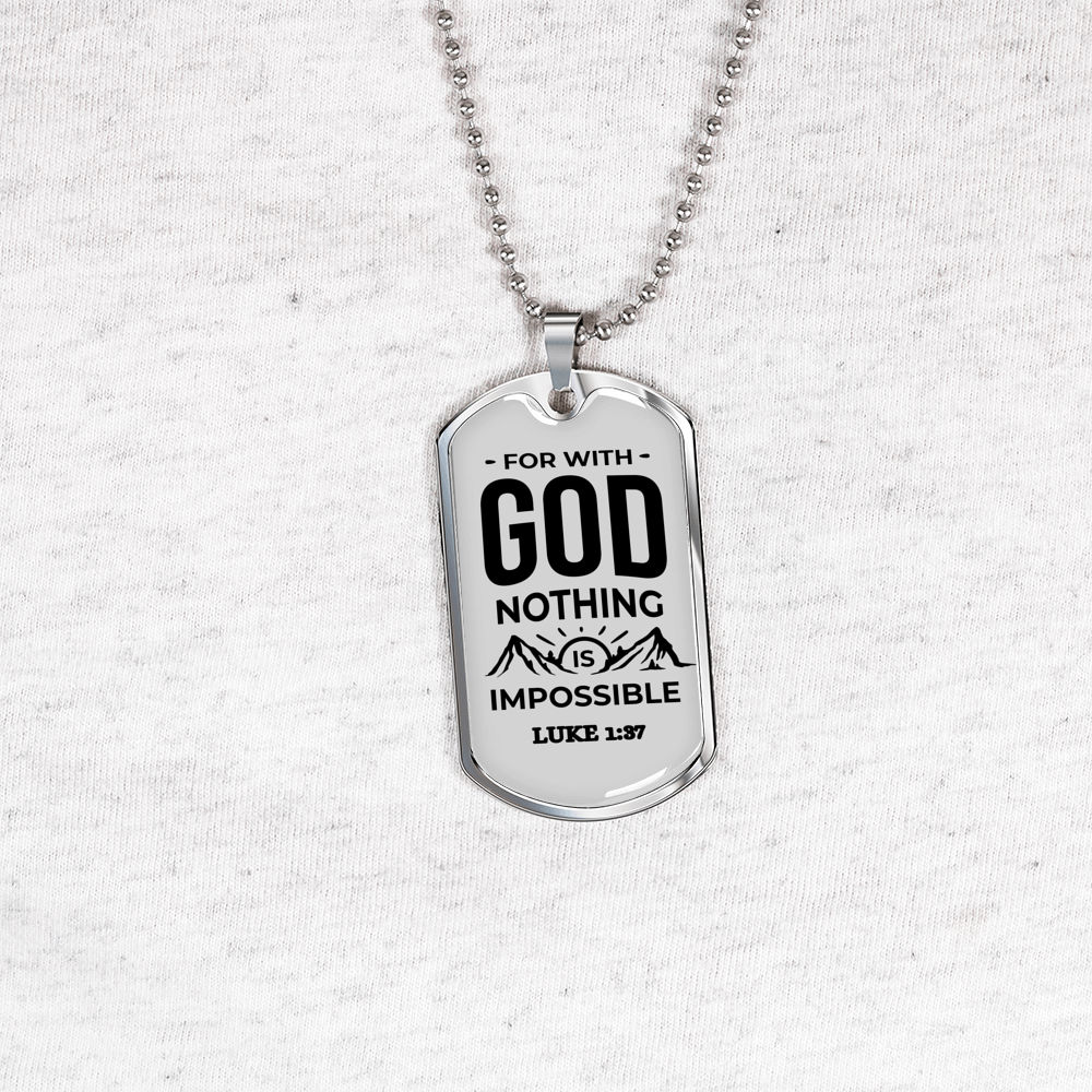 Nothing Is Impossible With The Lord Plain Necklace Stainless Steel or 18k Gold Dog Tag 24" Chain-Express Your Love Gifts