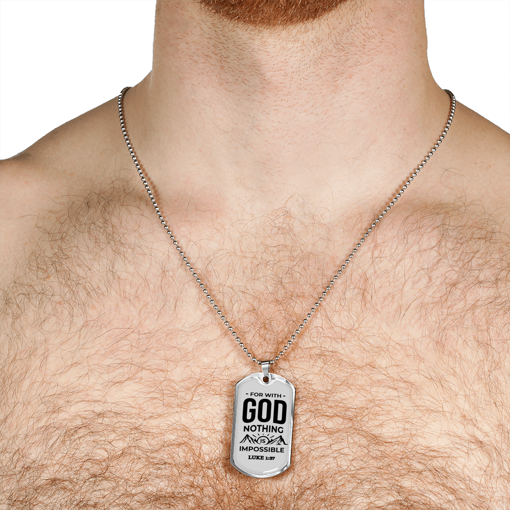 Nothing Is Impossible With The Lord Plain Necklace Stainless Steel or 18k Gold Dog Tag 24" Chain-Express Your Love Gifts