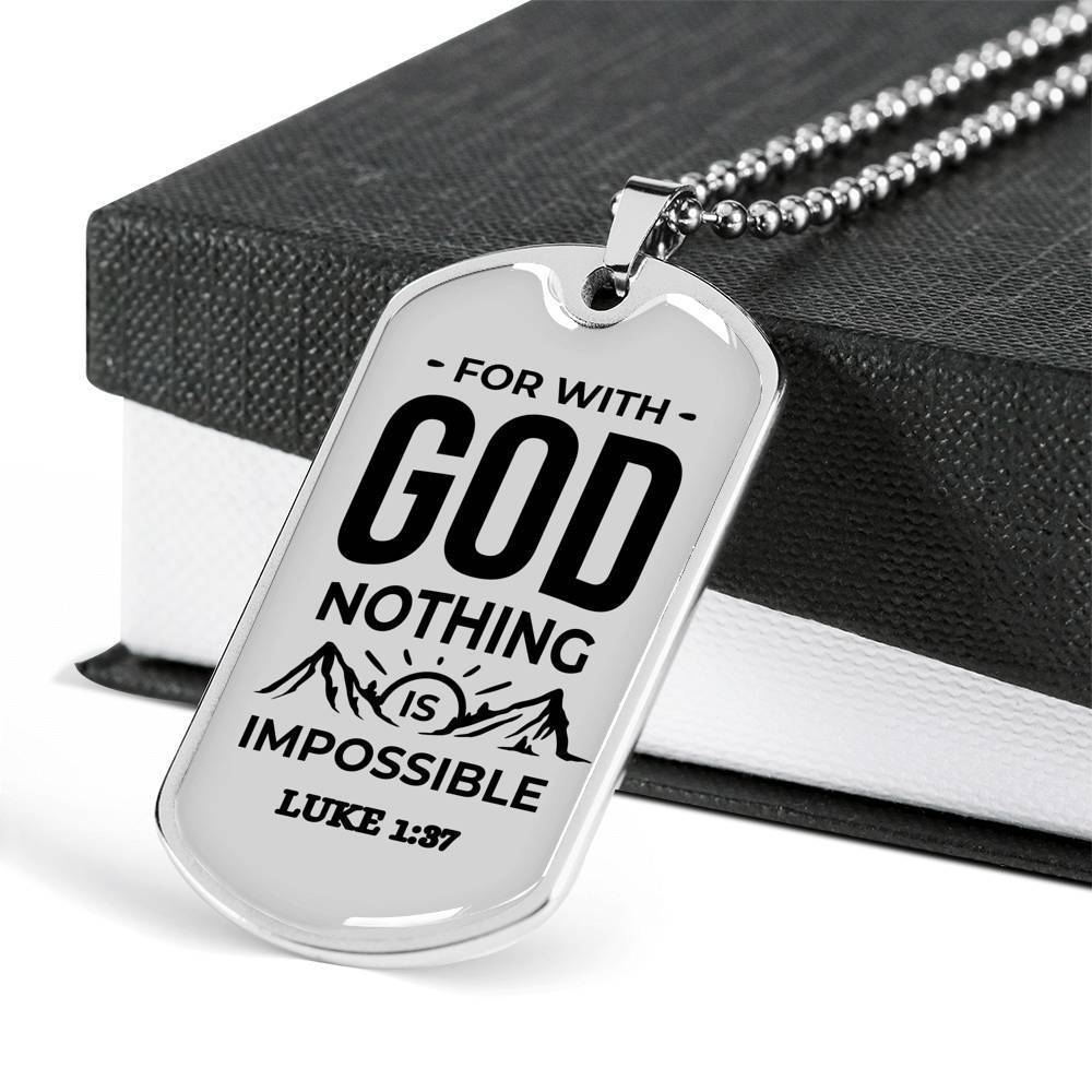 Nothing Is Impossible With The Lord Plain Necklace Stainless Steel or 18k Gold Dog Tag 24" Chain-Express Your Love Gifts