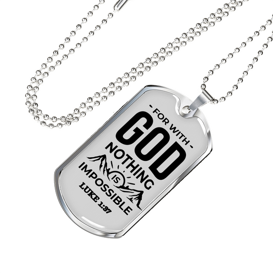 Nothing Is Impossible With The Lord Faith Gear Necklace Stainless Steel or 18k Gold Dog Tag w 24" Chain