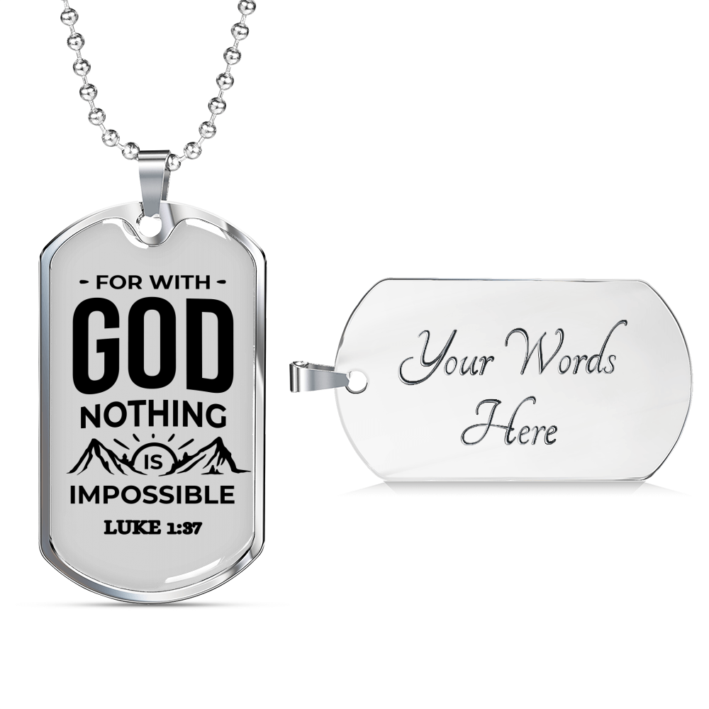 Nothing Is Impossible With The Lord Plain Necklace Stainless Steel or 18k Gold Dog Tag 24" Chain-Express Your Love Gifts