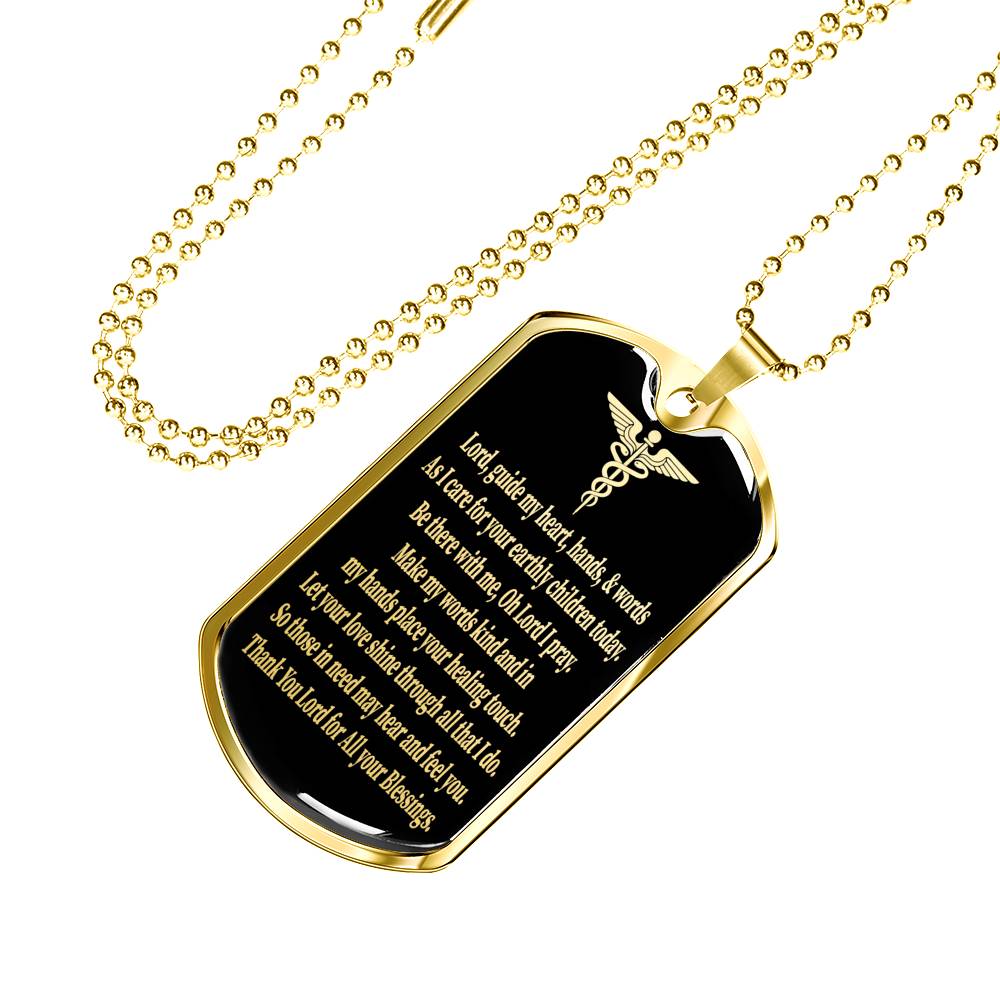 Nurse Gift Nurses Prayer Necklace Stainless Steel or 18k Gold Dog Tag W 24"-Express Your Love Gifts