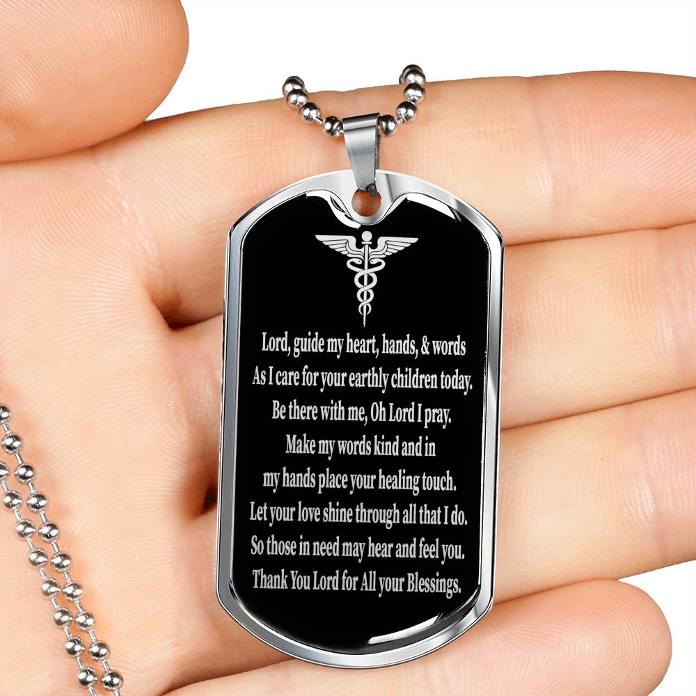 Nurse Gift Nurses Prayer Necklace Stainless Steel or 18k Gold Dog Tag W 24"-Express Your Love Gifts