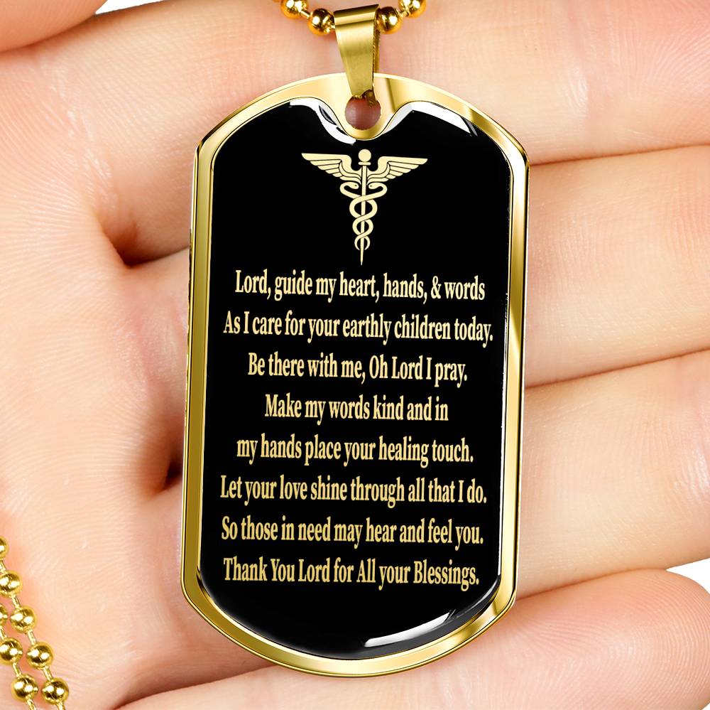 Nurse Gift Nurses Prayer Necklace Stainless Steel or 18k Gold Dog Tag W 24"-Express Your Love Gifts