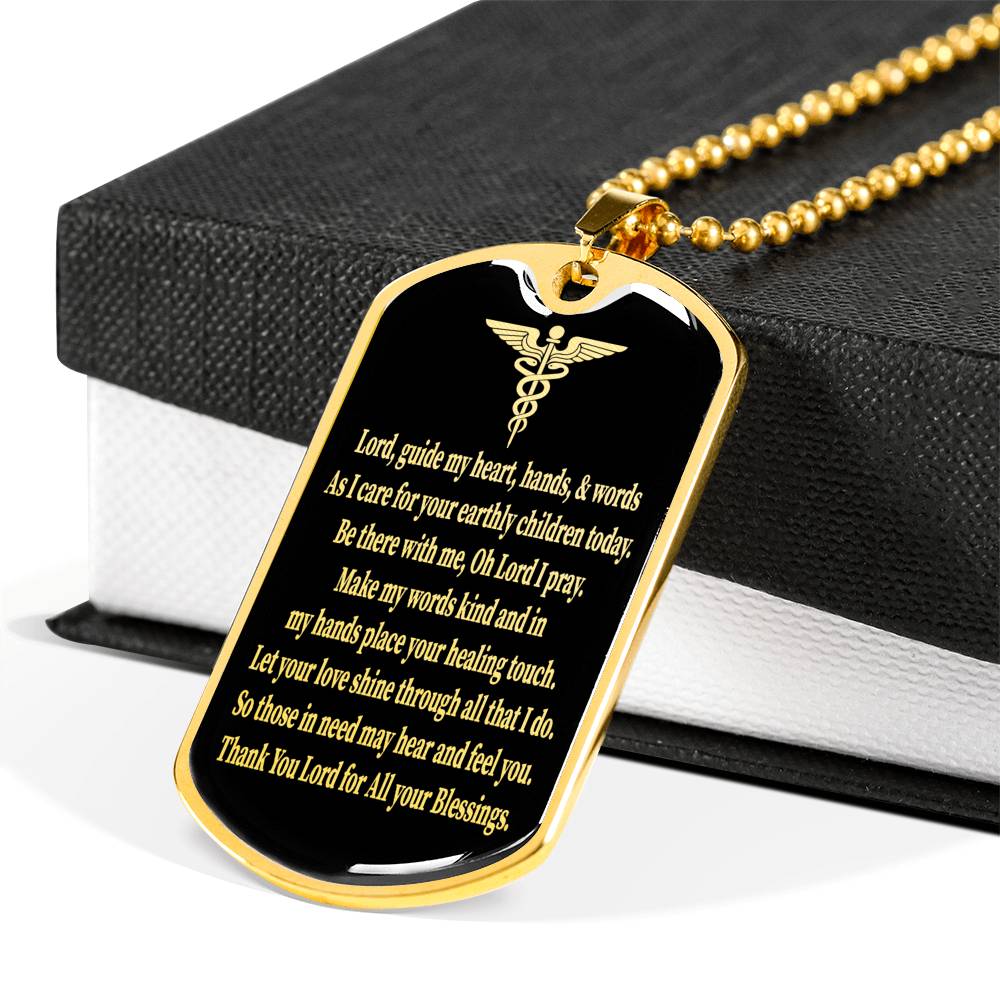 Nurse Gift Nurses Prayer Necklace Stainless Steel or 18k Gold Dog Tag W 24"-Express Your Love Gifts