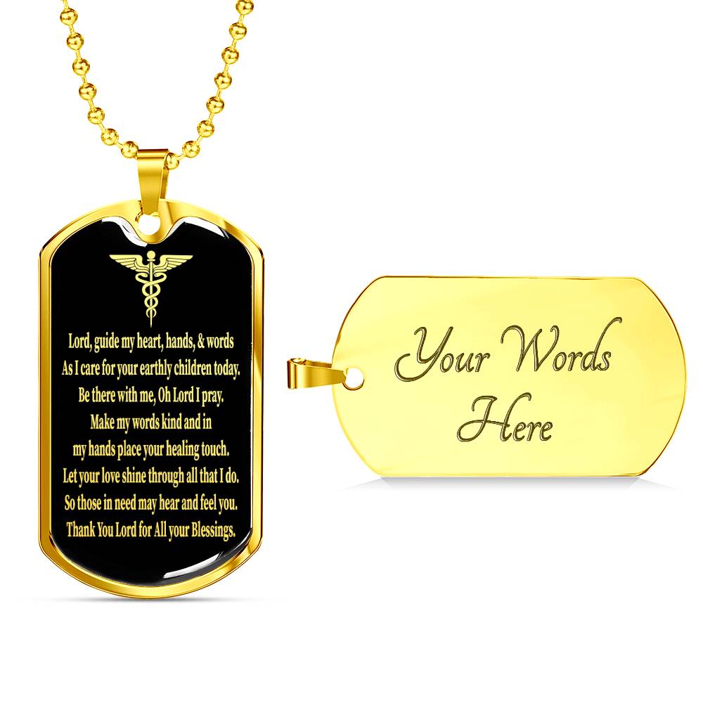 Nurse Gift Nurses Prayer Necklace Stainless Steel or 18k Gold Dog Tag W 24"-Express Your Love Gifts