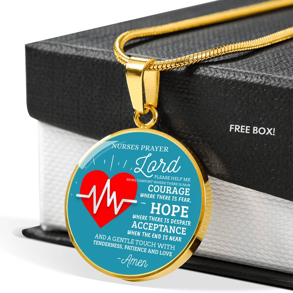 Nurse Prayer Circle Necklace Stainless Steel or 18k Gold 18-22"-Express Your Love Gifts