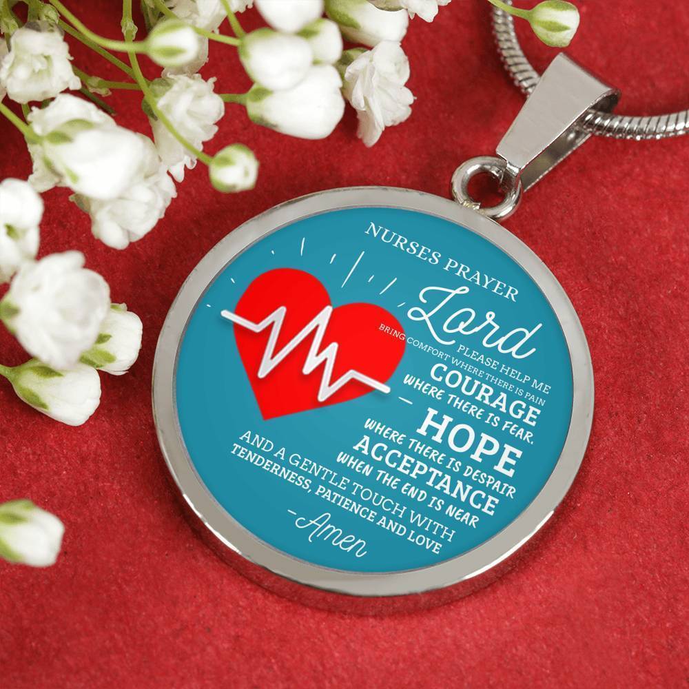Nurse Prayer Circle Necklace Stainless Steel or 18k Gold 18-22"-Express Your Love Gifts