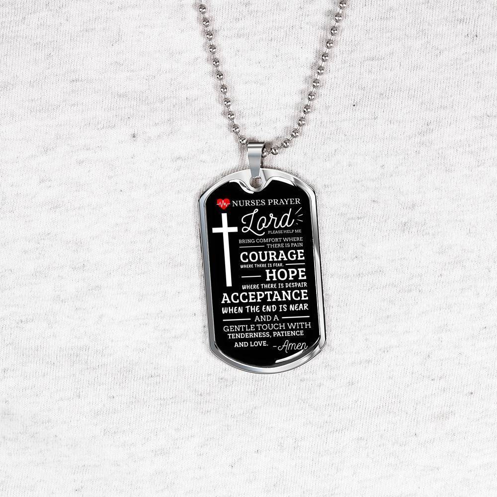 Nurse Prayer Necklace Stainless Steel or 18k Gold Dog Tag 24" Chain-Express Your Love Gifts