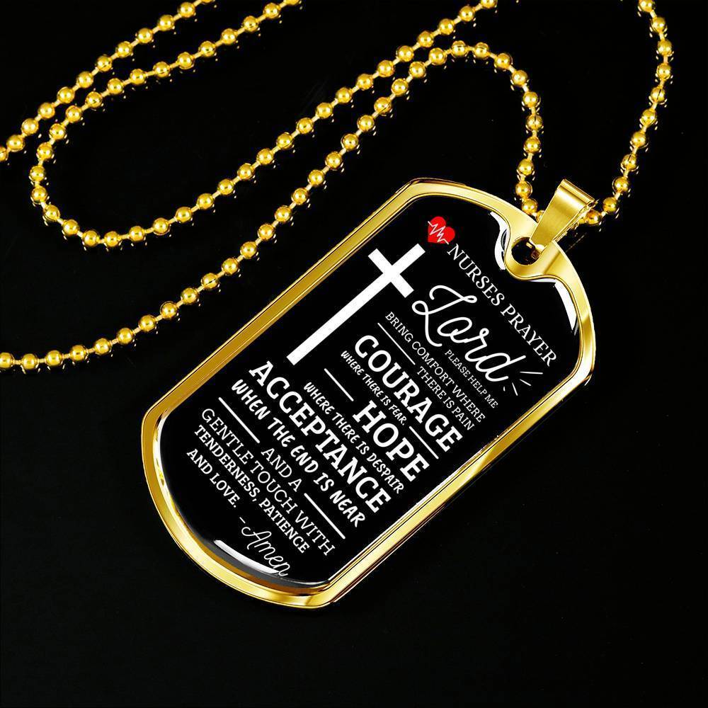 Nurse Prayer Necklace Stainless Steel or 18k Gold Dog Tag 24" Chain-Express Your Love Gifts