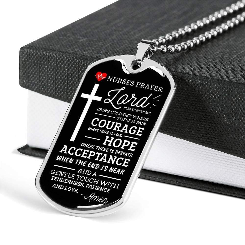 Nurse Prayer Necklace Stainless Steel or 18k Gold Dog Tag 24" Chain-Express Your Love Gifts