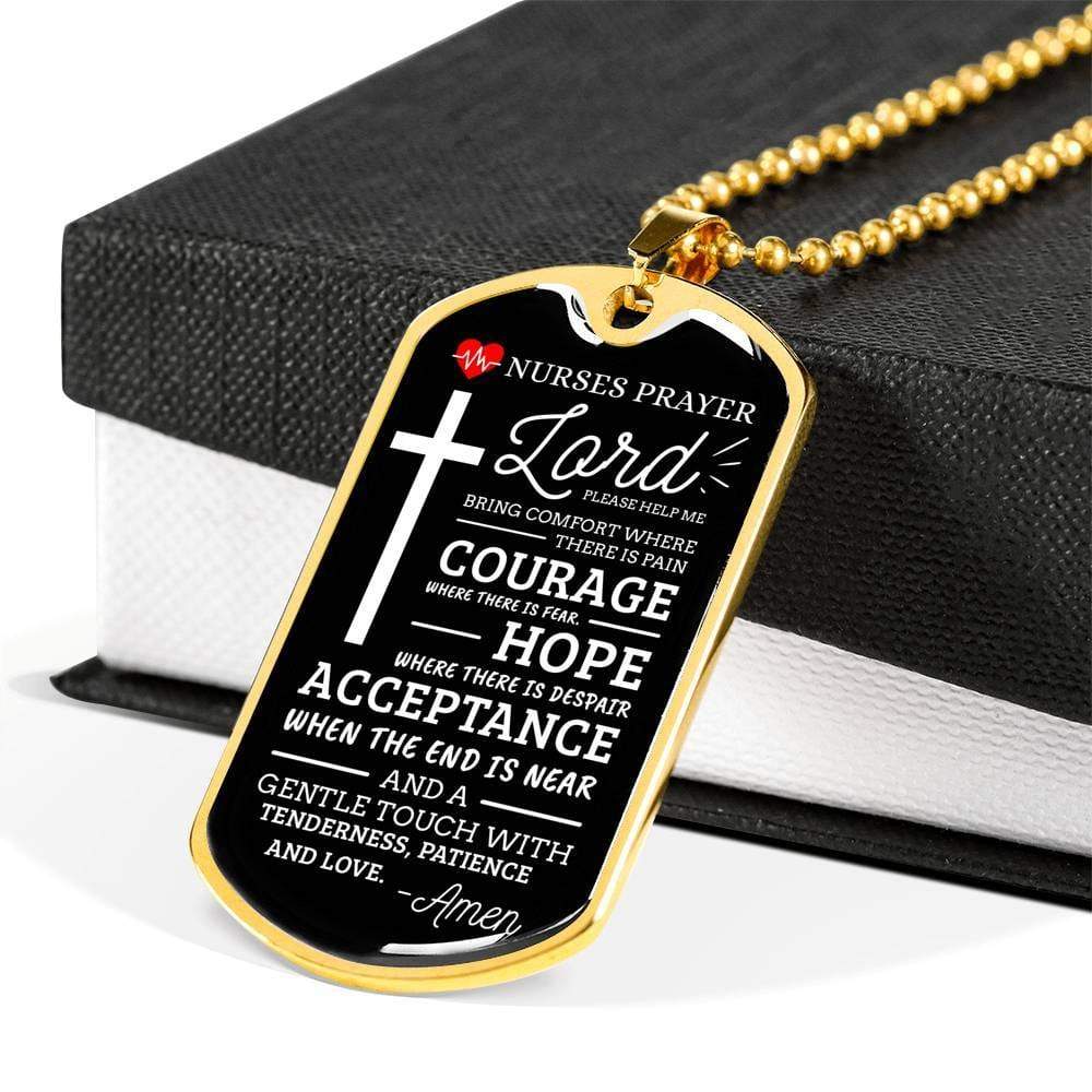 Nurse Prayer Necklace Stainless Steel or 18k Gold Dog Tag 24" Chain-Express Your Love Gifts