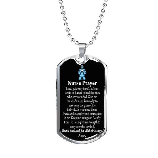 Nurse Prayer Pendant Stainless Steel or 18k Gold Dog Tag W 24"Chain-Express Your Love Gifts