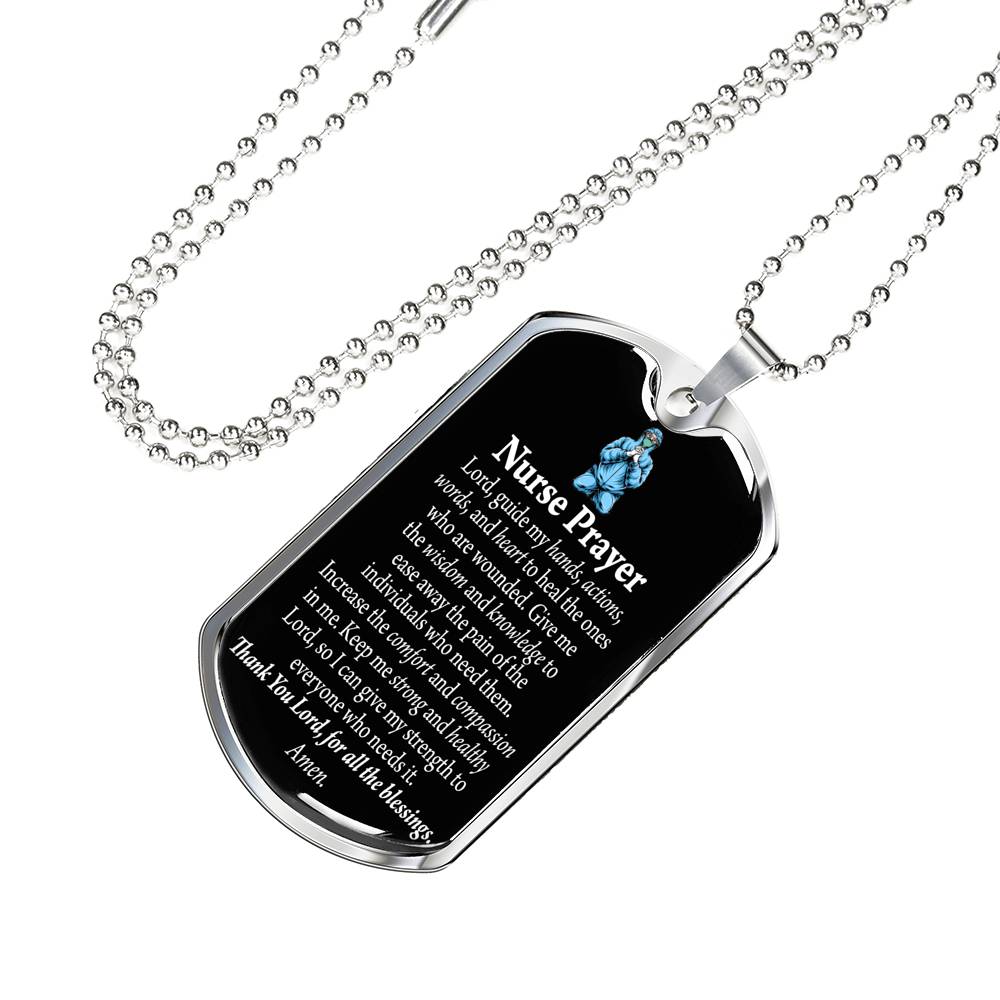 Nurse Prayer Pendant Stainless Steel or 18k Gold Dog Tag W 24"Chain-Express Your Love Gifts
