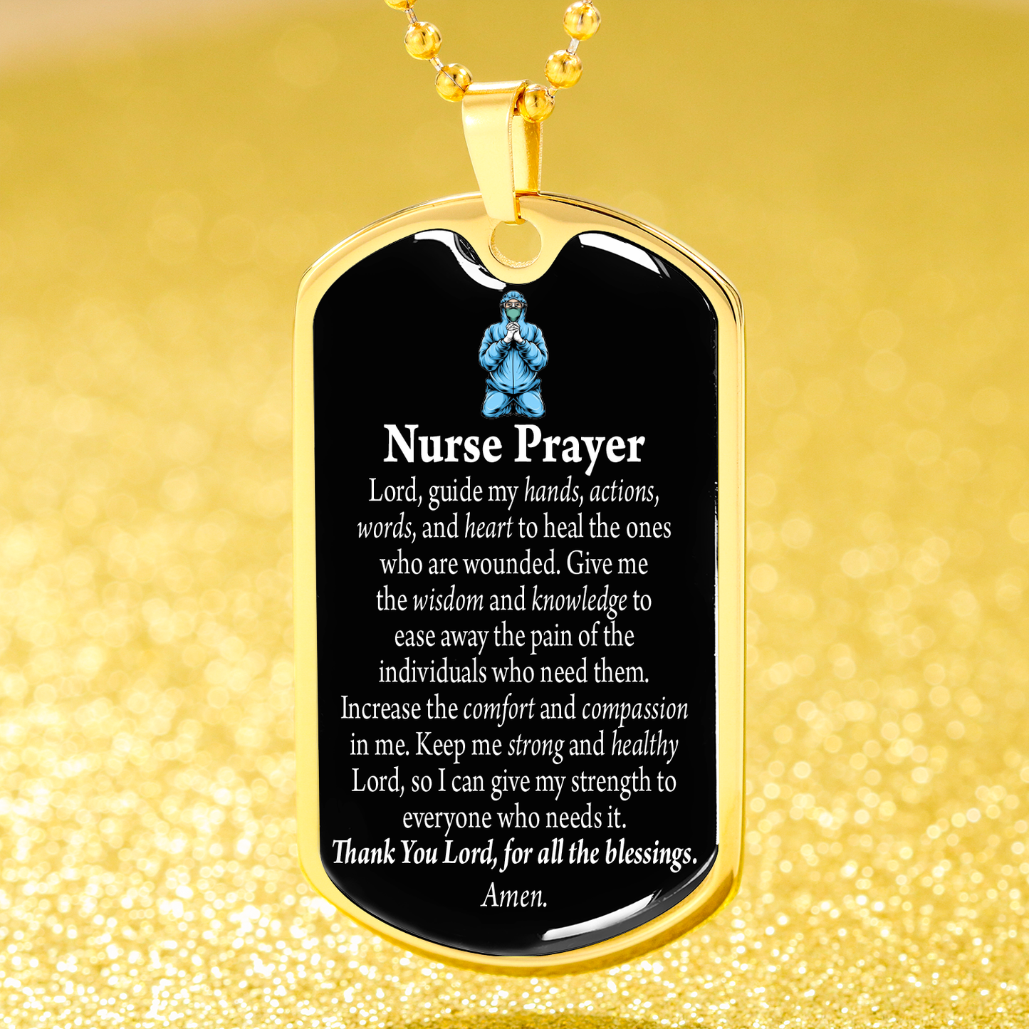 Nurse Prayer Pendant Stainless Steel or 18k Gold Dog Tag W 24"Chain-Express Your Love Gifts