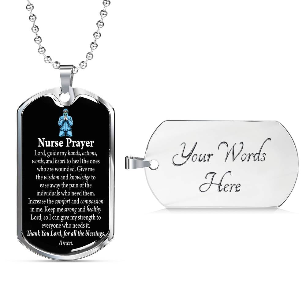 Nurse Prayer Pendant Stainless Steel or 18k Gold Dog Tag W 24"Chain-Express Your Love Gifts