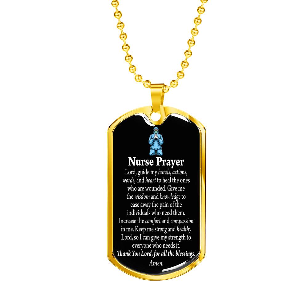 Nurse Prayer Pendant Stainless Steel or 18k Gold Dog Tag W 24"Chain-Express Your Love Gifts