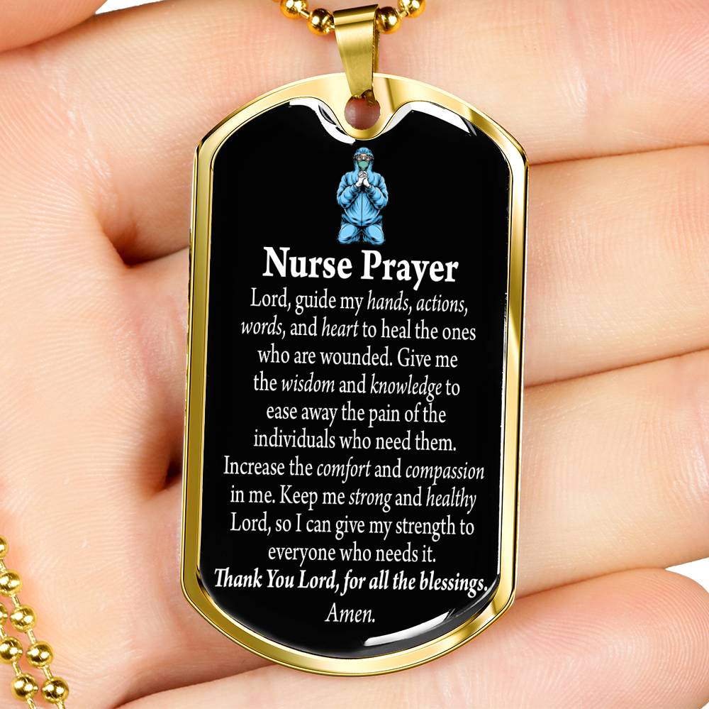 Nurse Prayer Pendant Stainless Steel or 18k Gold Dog Tag W 24"Chain-Express Your Love Gifts