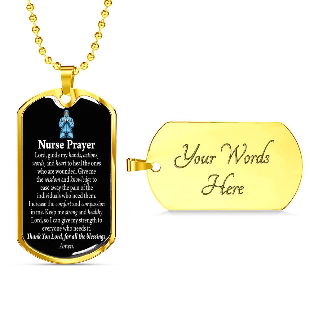 Nurse Prayer Pendant Stainless Steel or 18k Gold Dog Tag W 24"Chain-Express Your Love Gifts
