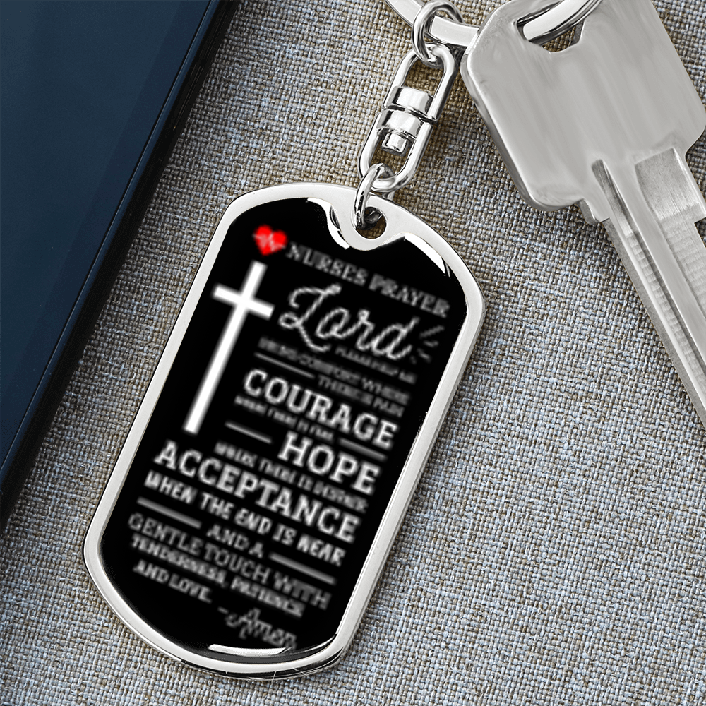 Nurse Prayer Swivel Keychain Dog Tag Stainless Steel or 18k Gold-Express Your Love Gifts