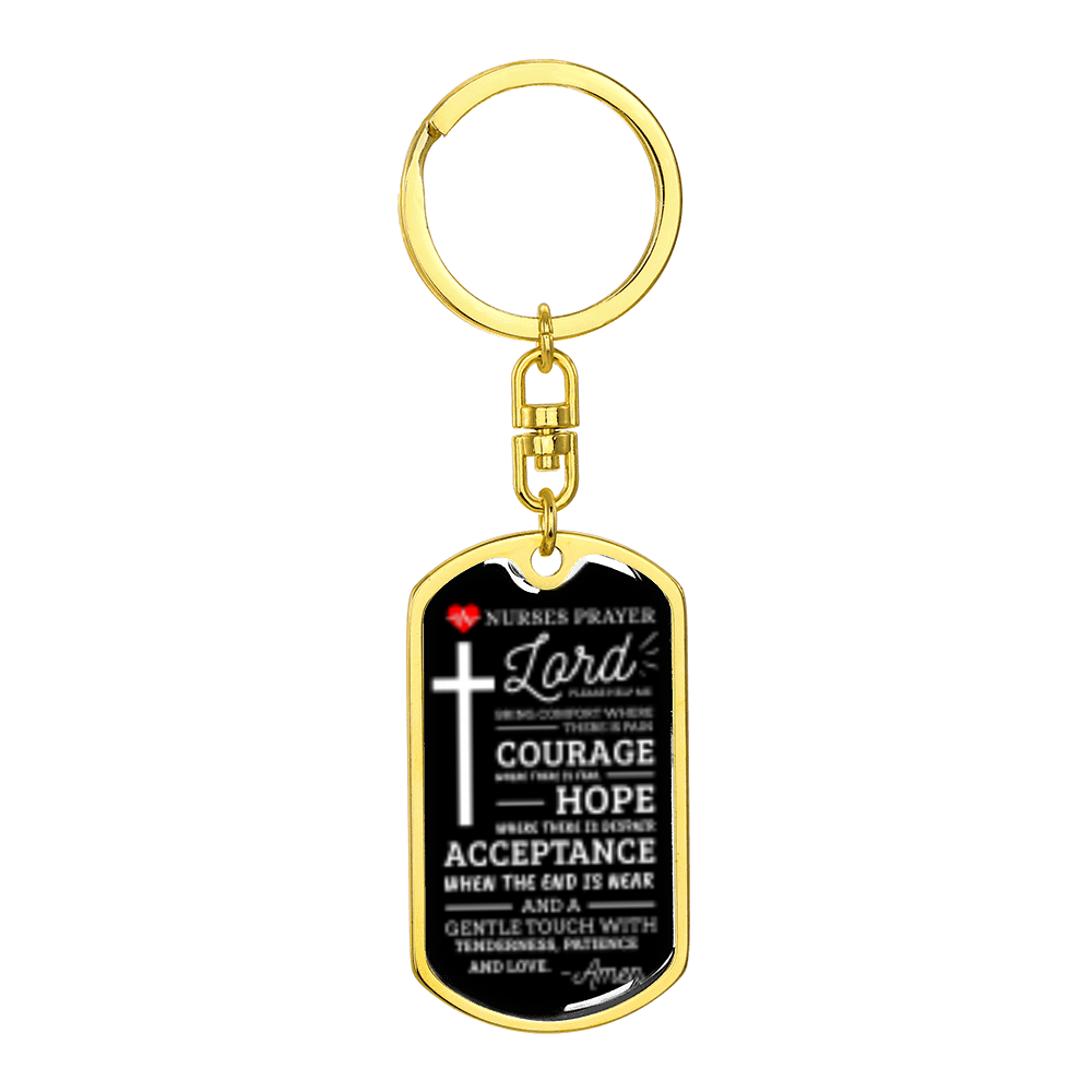 Nurse Prayer Swivel Keychain Dog Tag Stainless Steel or 18k Gold