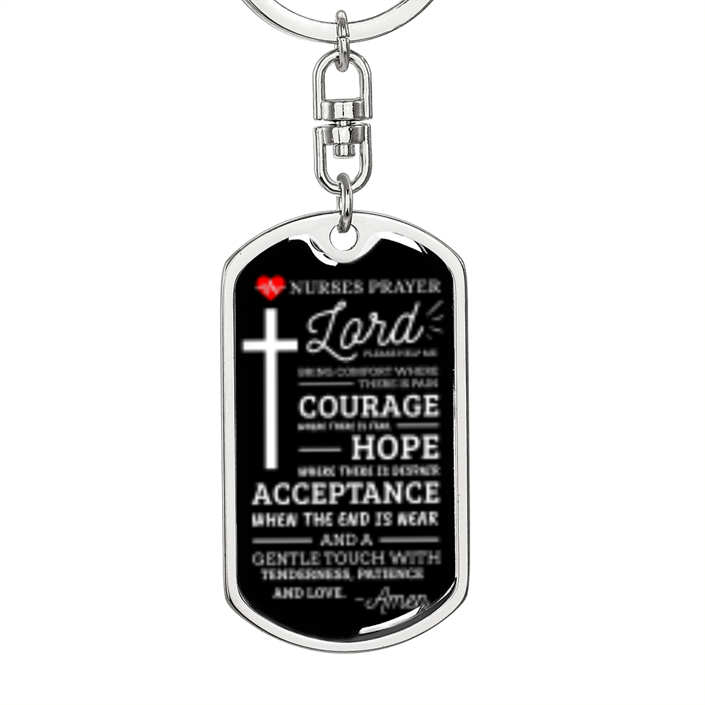 Nurse Prayer Swivel Keychain Dog Tag Stainless Steel or 18k Gold-Express Your Love Gifts