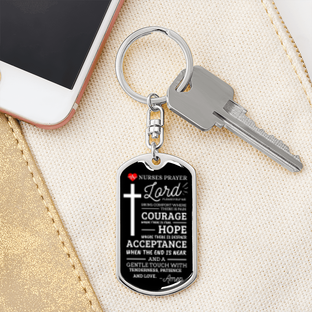 Nurse Prayer Swivel Keychain Dog Tag Stainless Steel or 18k Gold-Express Your Love Gifts