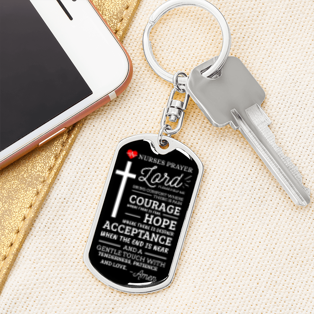 Nurse Prayer Swivel Keychain Dog Tag Stainless Steel or 18k Gold-Express Your Love Gifts