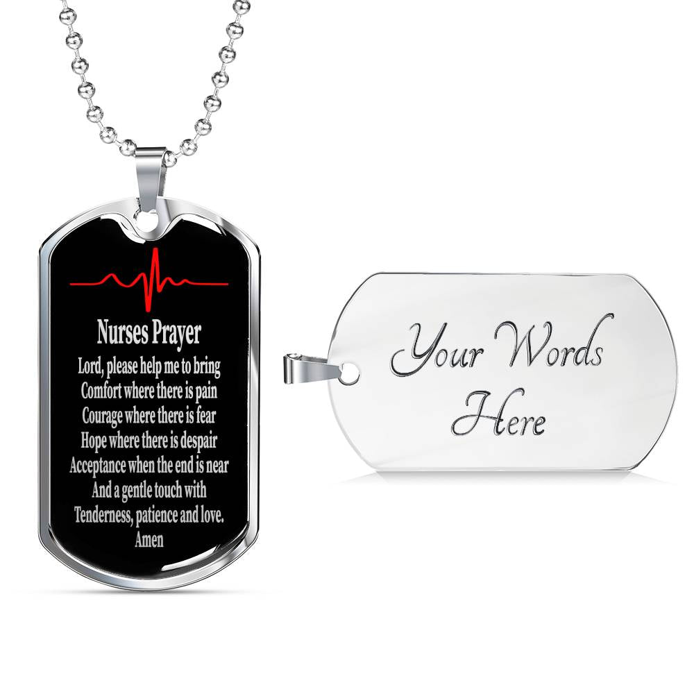 Nurse's Prayer Gift Stainless Steel or 18k Gold Dog Tag 24"-Express Your Love Gifts