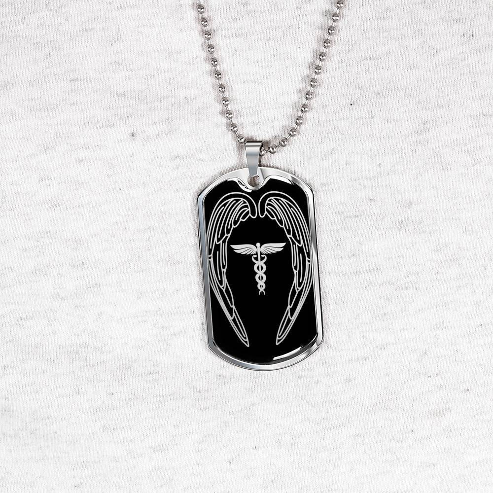 Nurses Are Angels Christian Gift Stainless Steel or 18k Gold Dog Tag W 24" - Express Your Love Gifts