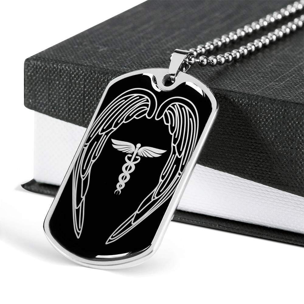 Nurses Are Angels Christian Gift Stainless Steel or 18k Gold Dog Tag W 24" - Express Your Love Gifts