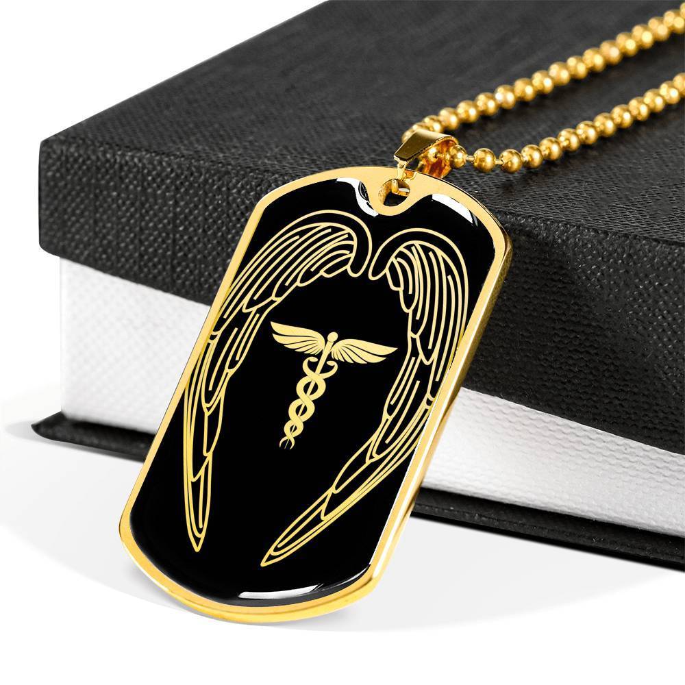 Nurses Are Angels Christian Gift Stainless Steel or 18k Gold Dog Tag W 24" - Express Your Love Gifts