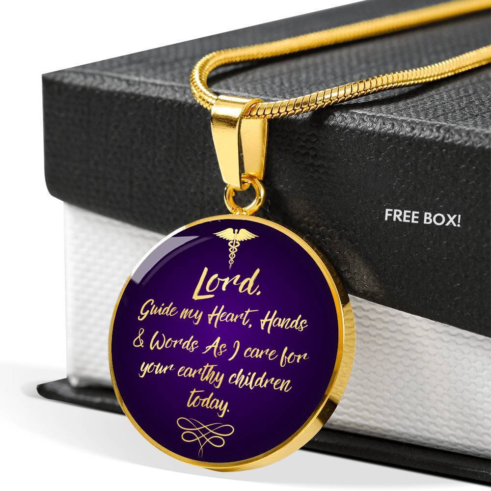 Nurses Prayer Caduceus Nurse Gift Circle Necklace Stainless Steel or 18k Gold 18-22" - Express Your Love Gifts