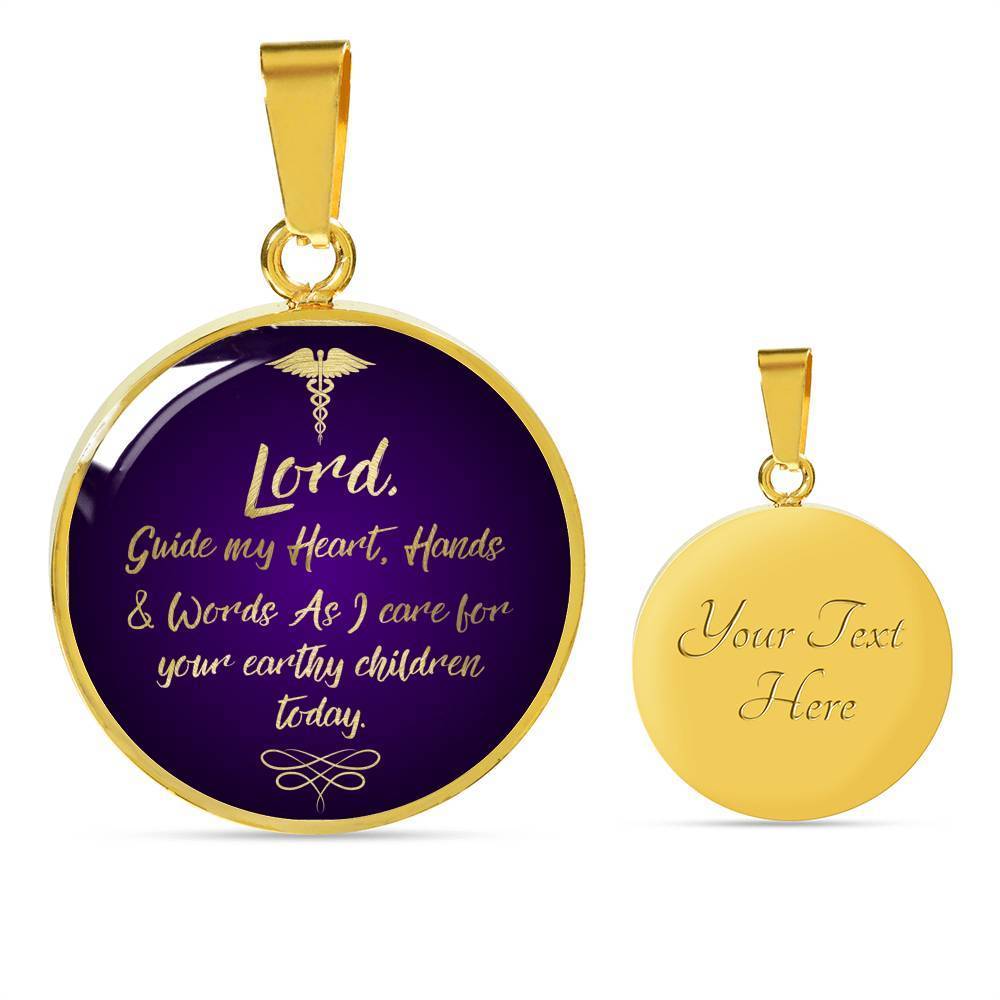 Nurses Prayer Caduceus Nurse Gift Circle Necklace Stainless Steel or 18k Gold 18-22" - Express Your Love Gifts