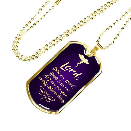 Nurses Prayer Christian Nurse Necklace Stainless Steel or 18k Gold Dog Tag W 24" - Express Your Love Gifts
