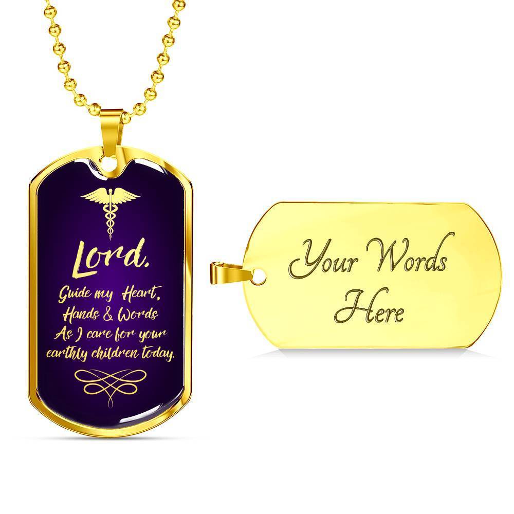 Nurses Prayer Christian Nurse Necklace Stainless Steel or 18k Gold Dog Tag W 24" - Express Your Love Gifts