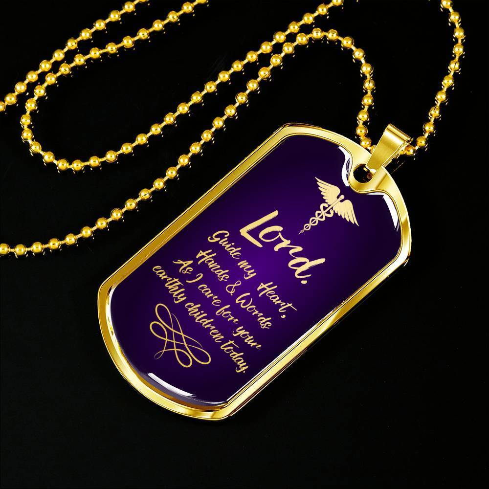 Nurses Prayer Christian Nurse Necklace Stainless Steel or 18k Gold Dog Tag W 24" - Express Your Love Gifts