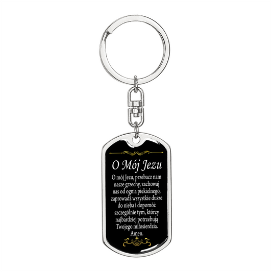 O' My Jesus Polish Keychain Dog Tag Stainless Steel or 18k Gold-Express Your Love Gifts