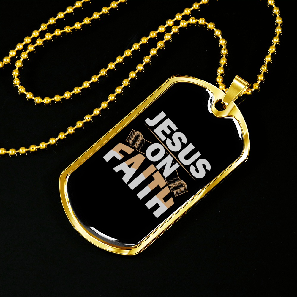 On Faith Christian Necklace Stainless Steel or 18k Gold Dog Tag 24" Chain-Express Your Love Gifts